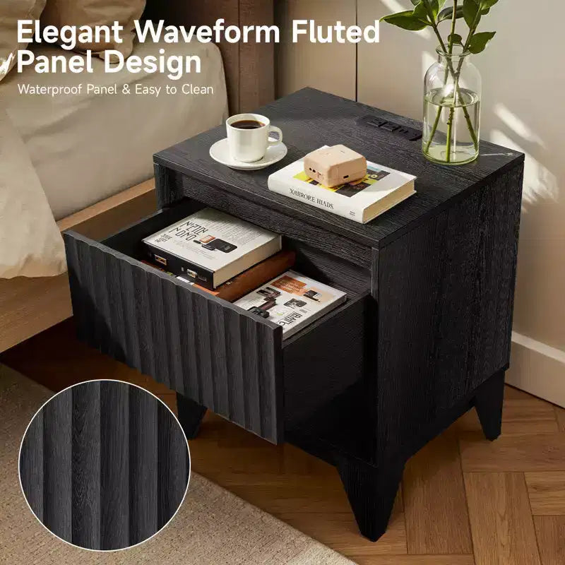 1-Drawer Nightstand with Charging Station, Versatile Side Table with Storage