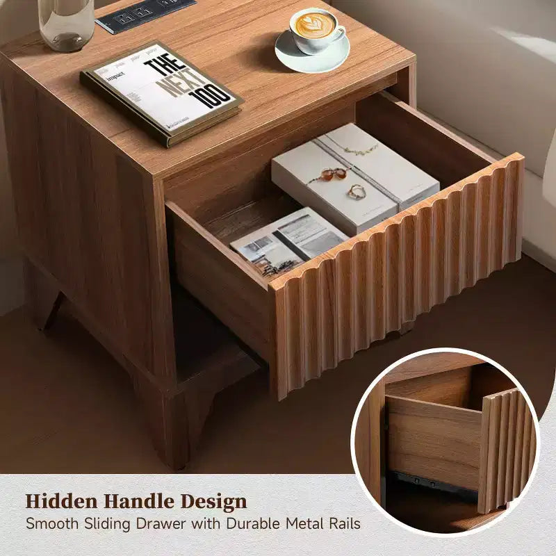 1-Drawer Nightstand with Charging Station, Versatile Side Table with Storage
