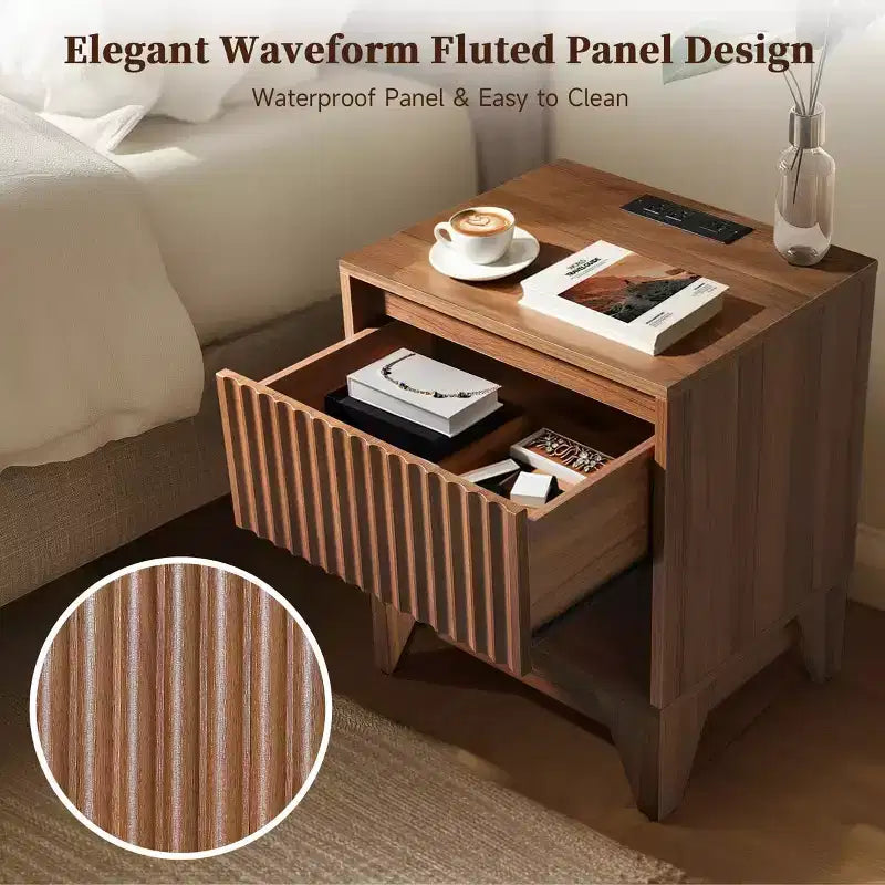 1-Drawer Nightstand with Charging Station, Versatile Side Table with Storage
