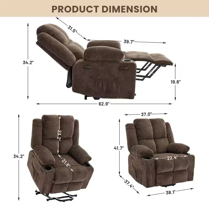 Oversized Power Lift Recliner Chair for Elderly with Vibration Massage and Lumbar Heating,Adjustable Lay Flat,Recliner Chairs,Stand Assist