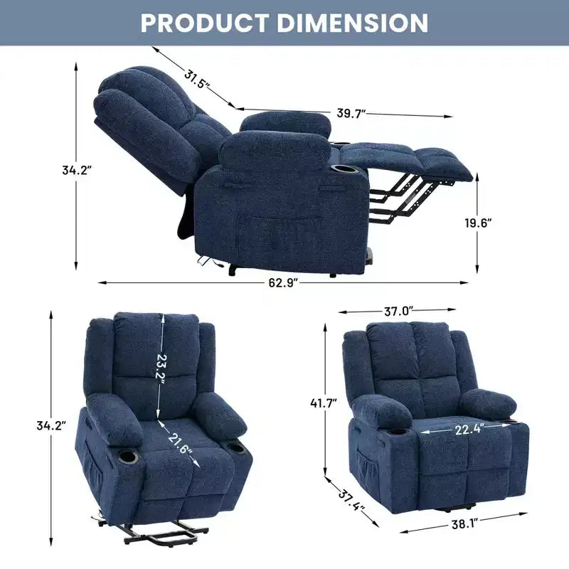 Oversized Power Lift Recliner Chair for Elderly with Vibration Massage and Lumbar Heating,Adjustable Lay Flat,Recliner Chairs,Stand Assist