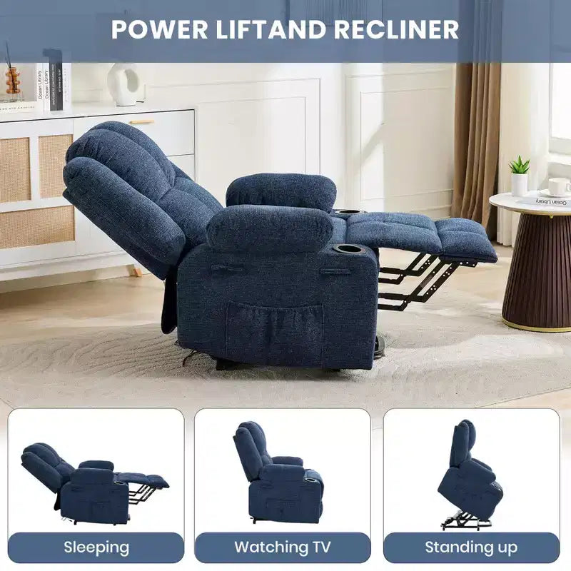 Oversized Power Lift Recliner Chair for Elderly with Vibration Massage and Lumbar Heating,Adjustable Lay Flat,Recliner Chairs,Stand Assist