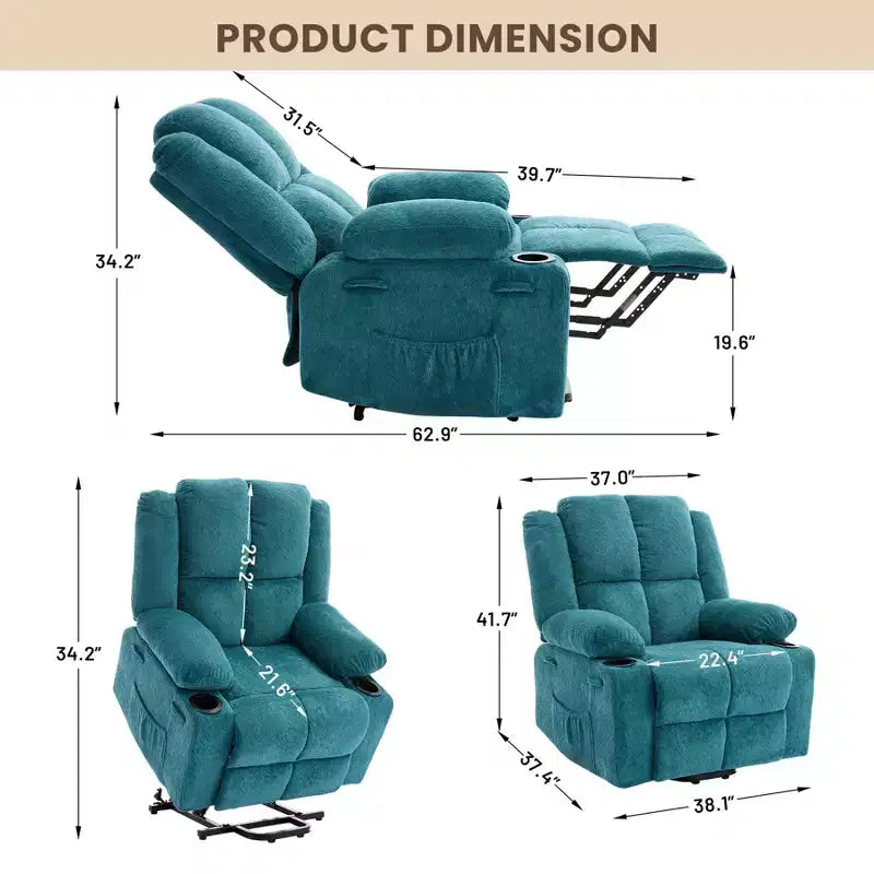 Oversized Power Lift Recliner Chair for Elderly with Vibration Massage and Lumbar Heating,Adjustable Lay Flat,Recliner Chairs,Stand Assist