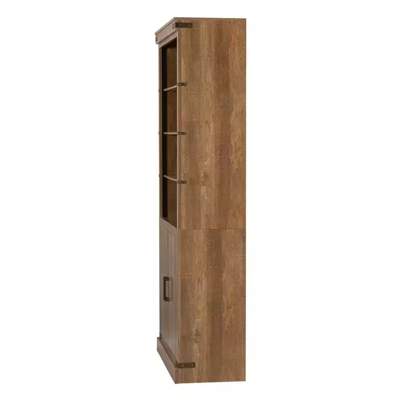 4-Tier Bookshelf Bookcase with LED Light, Adjustable Shelves & Cabinet Doors, Walnut Retro Farmhouse
