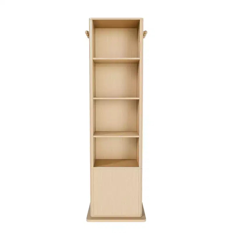360 Rotating Coat Rack Freestanding Bookshelf Hall Tree Makeup Jewelry Cabinet with Full-Length Mirror, Hooks & Open Shelf