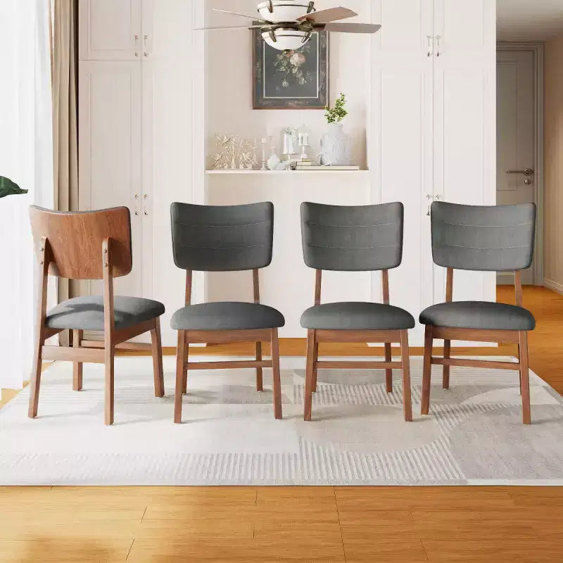 Set of 4 Upholstered Dining Chairs with Wood Legs, Mid-Century Modern Kitchen Chairs for Dining Room, Restaurant, or Living Room