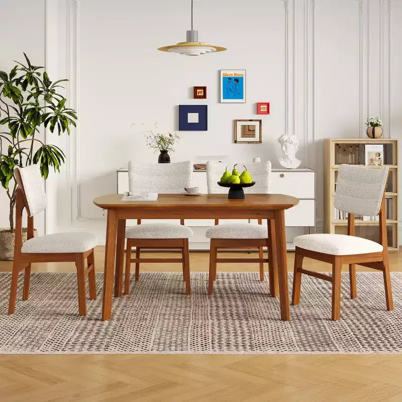 Set of 4 Upholstered Dining Chairs with Wood Legs, Mid-Century Modern Kitchen Chairs for Dining Room, Restaurant, or Living Room