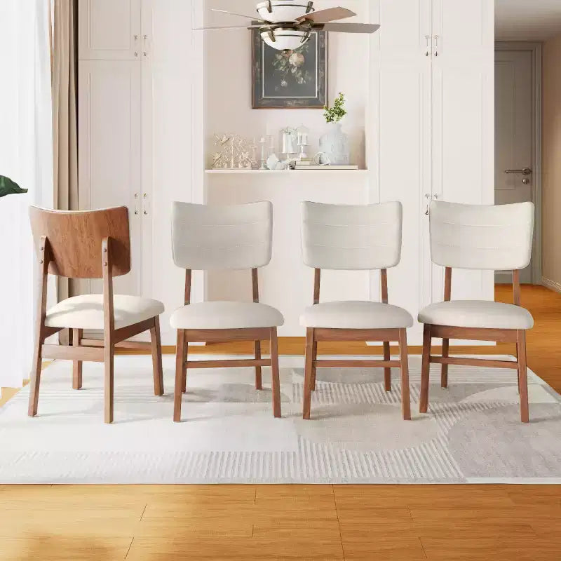 Set of 4 Upholstered Dining Chairs with Wood Legs, Mid-Century Modern Kitchen Chairs for Dining Room, Restaurant, or Living Room