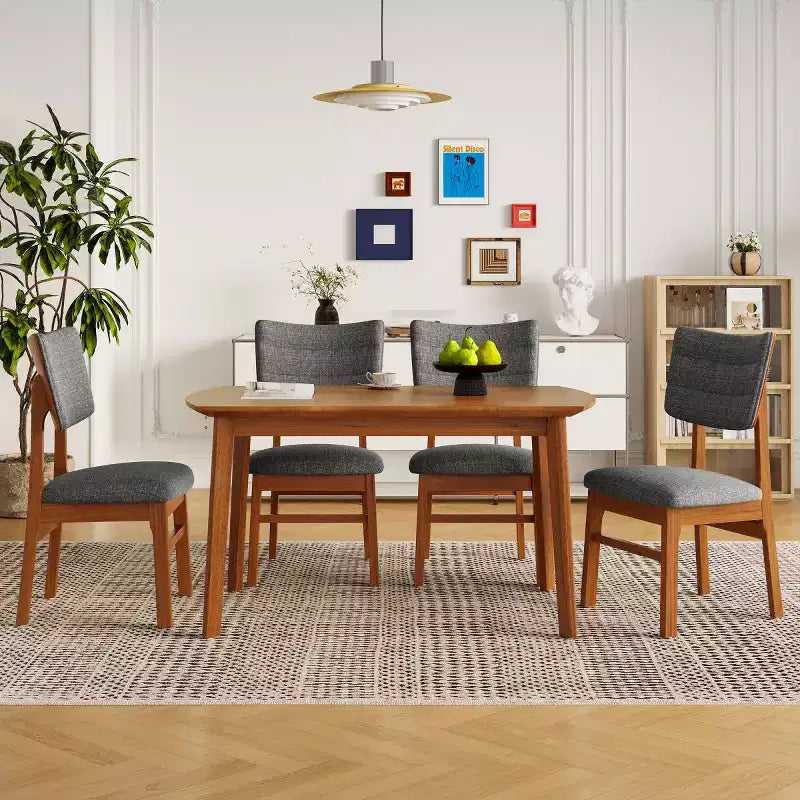 Set of 4 Upholstered Dining Chairs with Wood Legs, Mid-Century Modern Kitchen Chairs for Dining Room, Restaurant, or Living Room