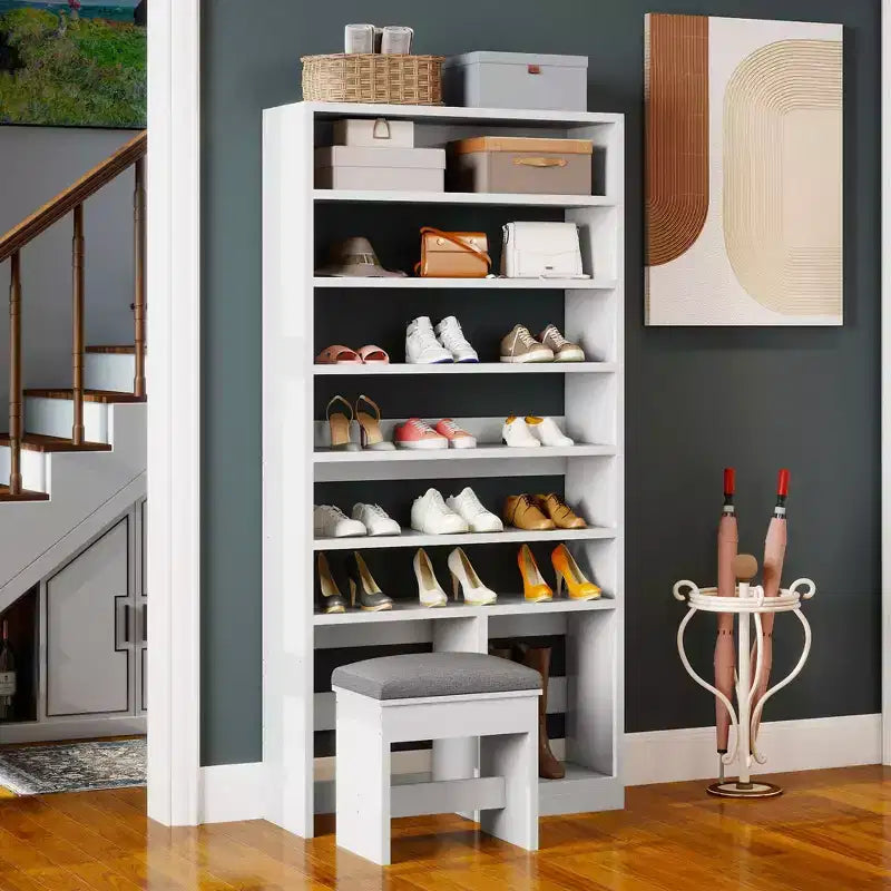 70.9inch Tall Shoe Cabinet with Open Storage and High Boots Cubby for Entryway Living Room