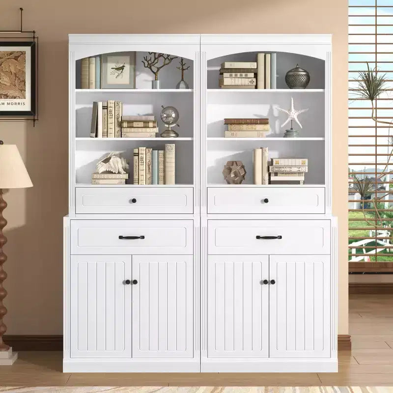 78 Tall Cabinet with Doors and Drawers, Freestanding Storage Bookshelf Bookcase Pantry Space Saver White