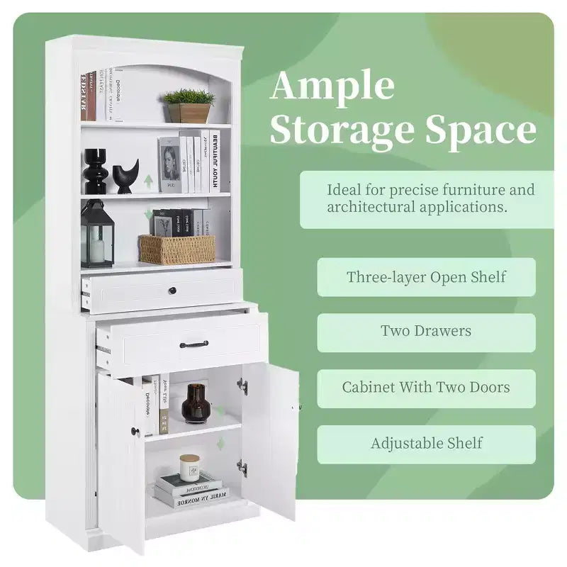 78 Tall Cabinet with Doors and Drawers, Freestanding Storage Bookshelf Bookcase Pantry Space Saver White