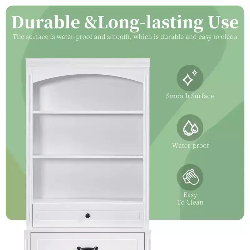 78 Tall Cabinet with Doors and Drawers, Freestanding Storage Bookshelf Bookcase Pantry Space Saver White