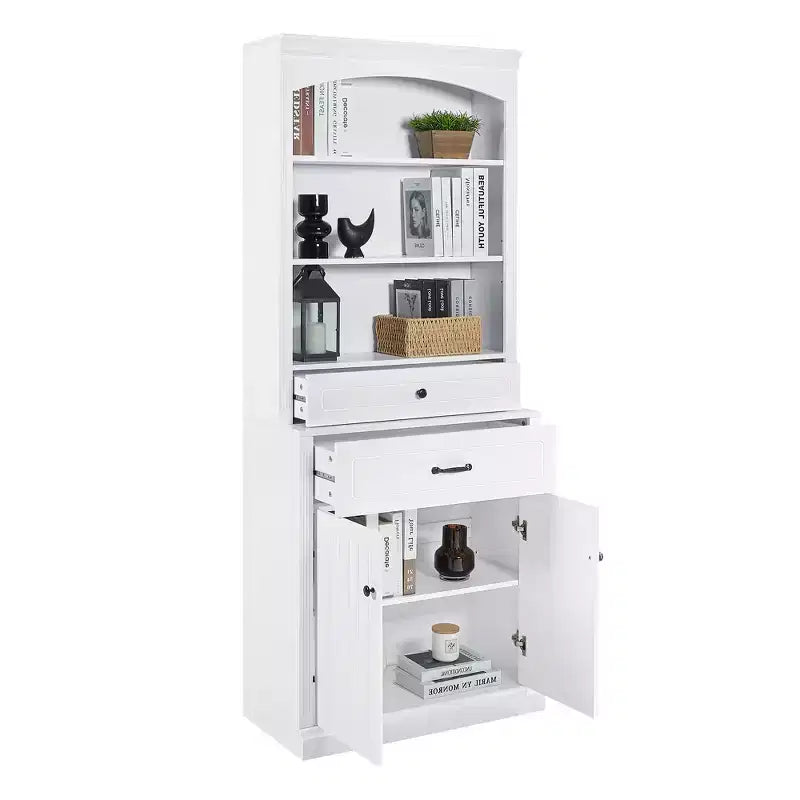 78 Tall Cabinet with Doors and Drawers, Freestanding Storage Bookshelf Bookcase Pantry Space Saver White