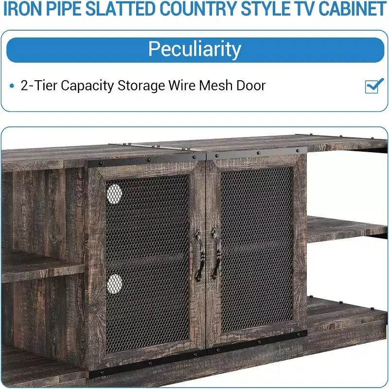 Farmhouse TV Stand for 65/75 inches TVs, Entertainment Center with Storage Cabinet, Industrial Media Console Cabinet Table
