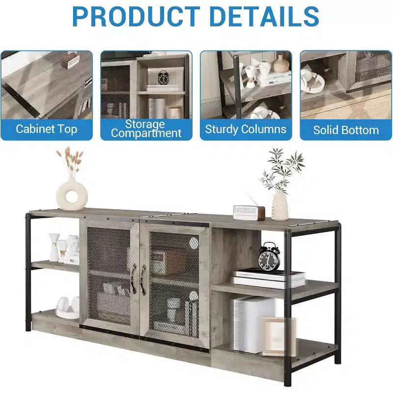 Farmhouse TV Stand for 65/75 inches TVs, Entertainment Center with Storage Cabinet, Industrial Media Console Cabinet Table