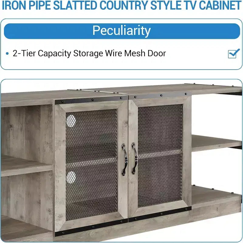 Farmhouse TV Stand for 65/75 inches TVs, Entertainment Center with Storage Cabinet, Industrial Media Console Cabinet Table