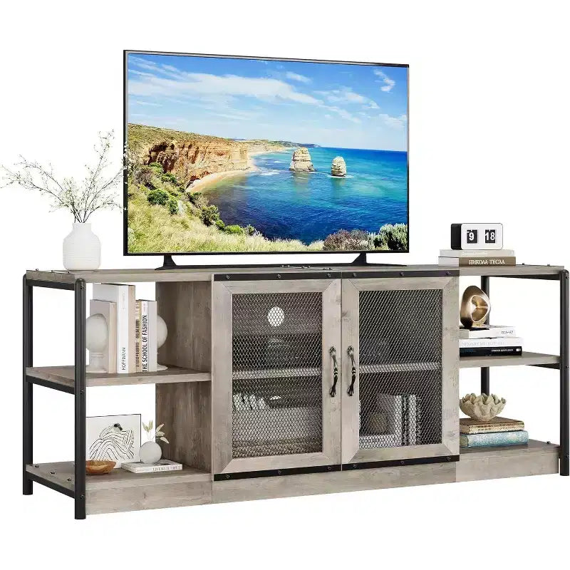 Farmhouse TV Stand for 65/75 inches TVs, Entertainment Center with Storage Cabinet, Industrial Media Console Cabinet Table