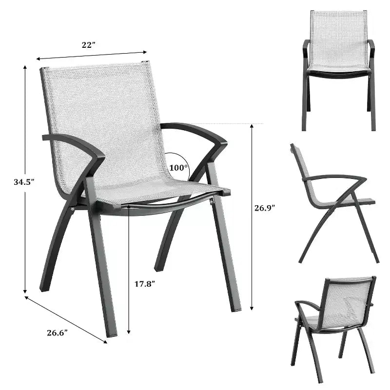 Aluminum Patio Chairs with Lightweight Frame and Adjustable Back, Outdoor Sling Back Dining Chairs for Garden, Camping Poolside