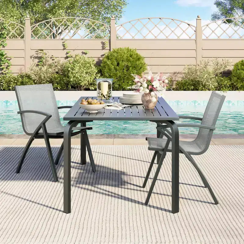 Aluminum Patio Chairs with Lightweight Frame and Adjustable Back, Outdoor Sling Back Dining Chairs for Garden, Camping Poolside