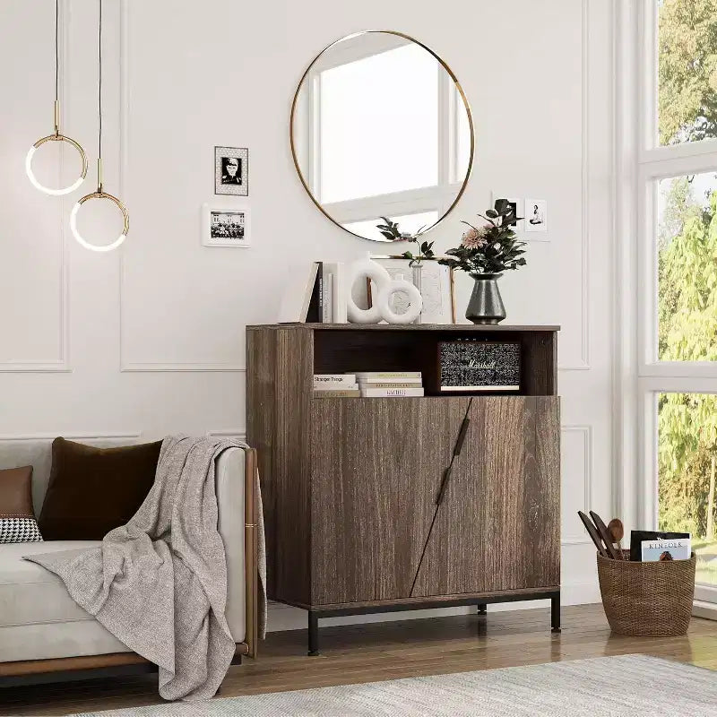 Door Sideboard Cabinet, Freestanding Wood Sideboard Buffet with Adjustable Shelves