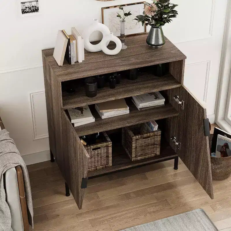 Door Sideboard Cabinet, Freestanding Wood Sideboard Buffet with Adjustable Shelves