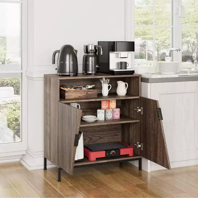 Door Sideboard Cabinet, Freestanding Wood Sideboard Buffet with Adjustable Shelves