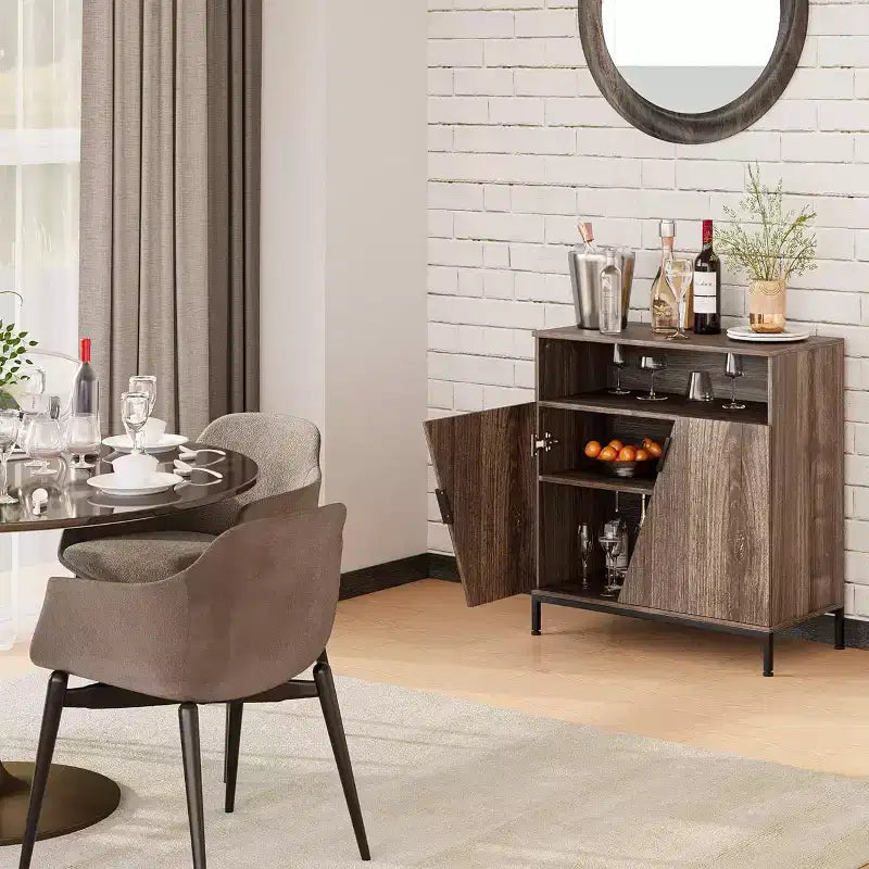Door Sideboard Cabinet, Freestanding Wood Sideboard Buffet with Adjustable Shelves
