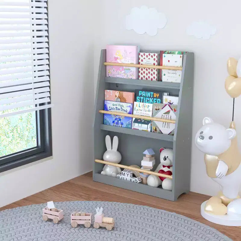 3-Tier Kids Book Shelf, Book Rack for Bedrooms, Playrooms and Classrooms, Gray