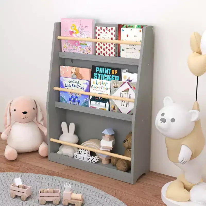 3-Tier Kids Book Shelf, Book Rack for Bedrooms, Playrooms and Classrooms, Gray