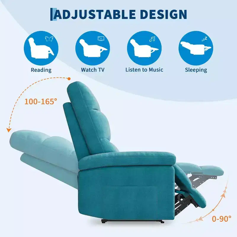 Manual Recliner Chair for Adults, Ergonomic Fabric Single Sofa with Back Support, Side Pocket, Adjustable Reclining Chair for Living Room, Bedroom