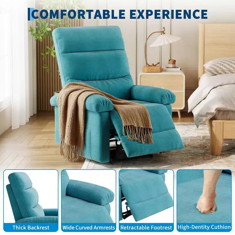 Manual Recliner Chair for Adults, Ergonomic Fabric Single Sofa with Back Support, Side Pocket, Adjustable Reclining Chair for Living Room, Bedroom