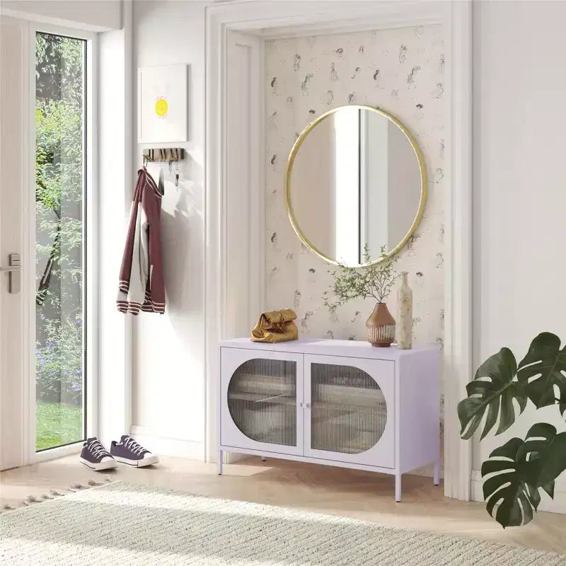 Wide 2-Door Accent Cabinet with Oval Fluted Glass Doors