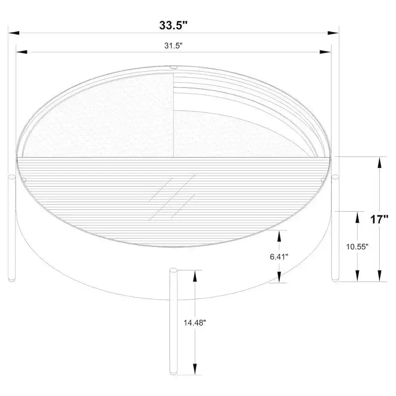 Round Coffee Table with Hidden Storage, Tempered Reeded Glass & Sliding Wood Surface