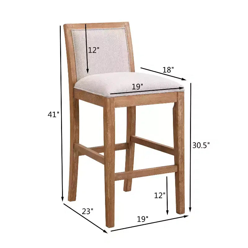 Upholstered Counter Height Bar Stools Set of 2, Accent Chair with Rubberwood Frame, for Kitchen Island, Home Office, Dining Room