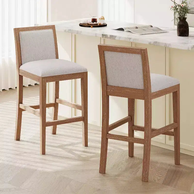 Upholstered Counter Height Bar Stools Set of 2, Accent Chair with Rubberwood Frame, for Kitchen Island, Home Office, Dining Room