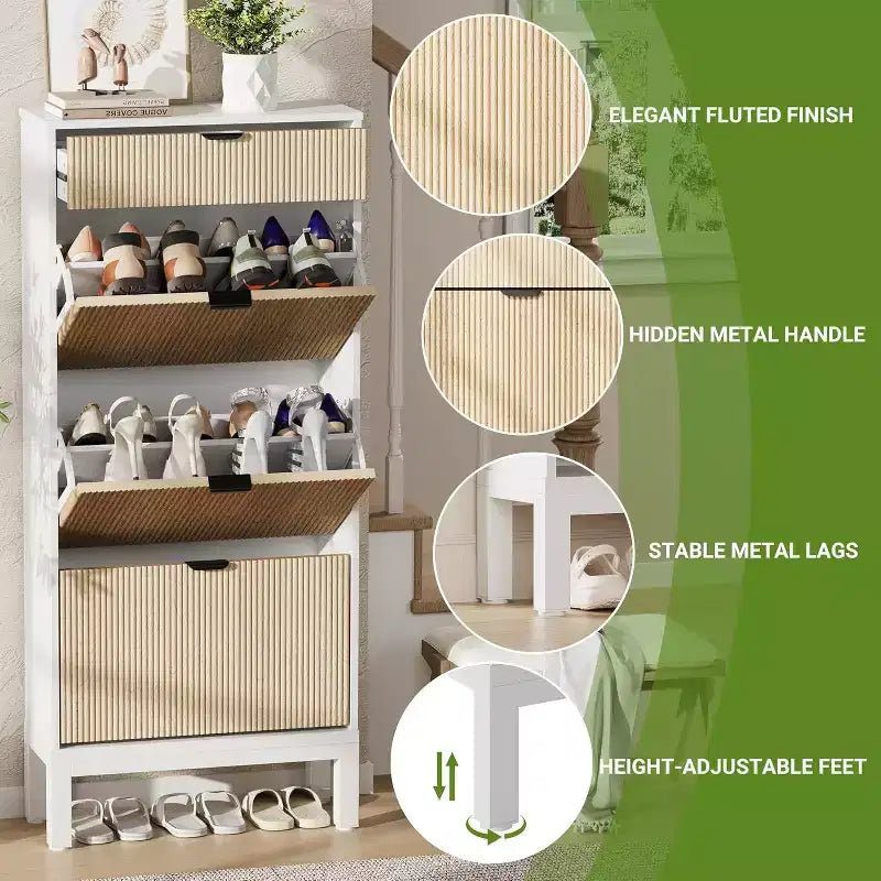 Shoe Storage Cabinet with 3 Flip Drawers & 1 Storage Drawer, 24'' W Narrow Shoe Cabinet with Adjustable Shelf