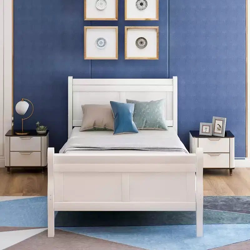 Twin Wood Platform Bed Frame with Headboard & Footboard, Solid Wood Slat Support, No Box Spring Needed, Easy Assembly for Kids & Teens