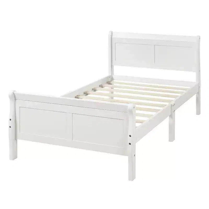 Twin Wood Platform Bed Frame with Headboard & Footboard, Solid Wood Slat Support, No Box Spring Needed, Easy Assembly for Kids & Teens