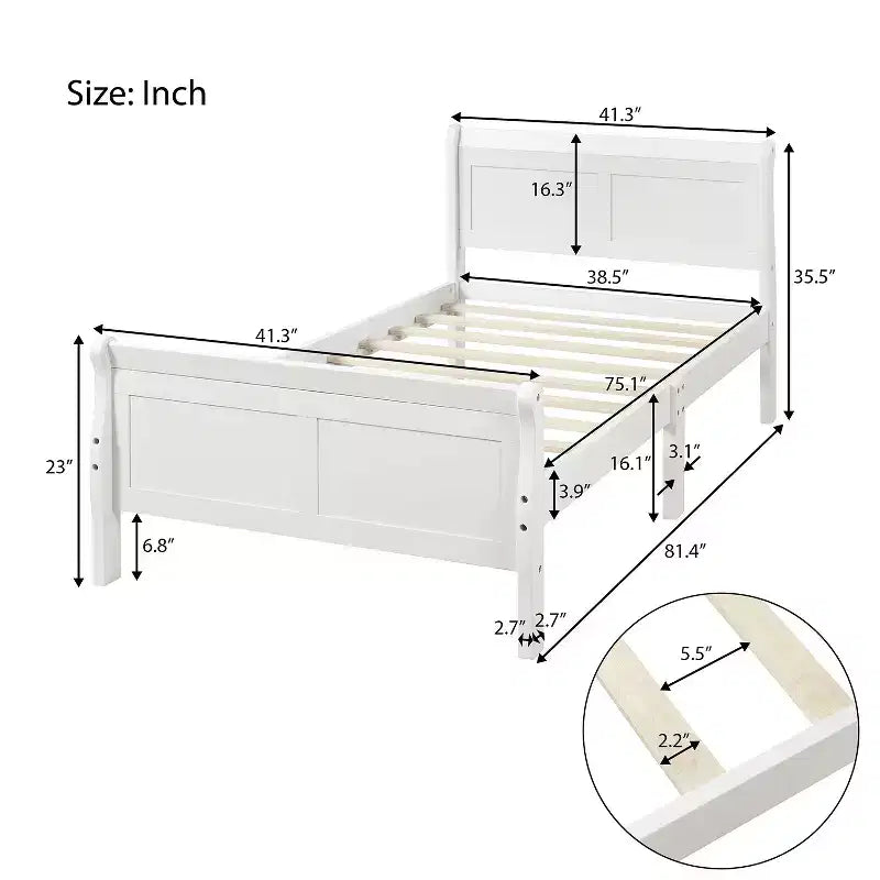 Twin Wood Platform Bed Frame with Headboard & Footboard, Solid Wood Slat Support, No Box Spring Needed, Easy Assembly for Kids & Teens