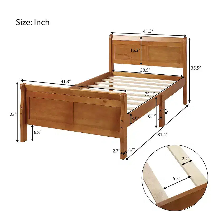 Twin Wood Platform Bed Frame with Headboard & Footboard, Solid Wood Slat Support, No Box Spring Needed, Easy Assembly for Kids & Teens