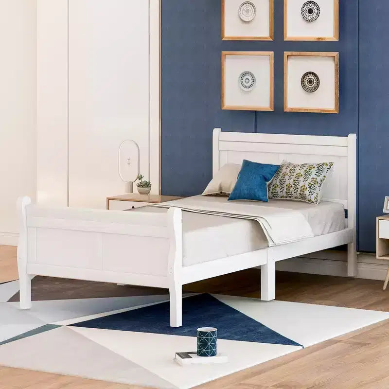 Twin Wood Platform Bed Frame with Headboard & Footboard, Solid Wood Slat Support, No Box Spring Needed, Easy Assembly for Kids & Teens