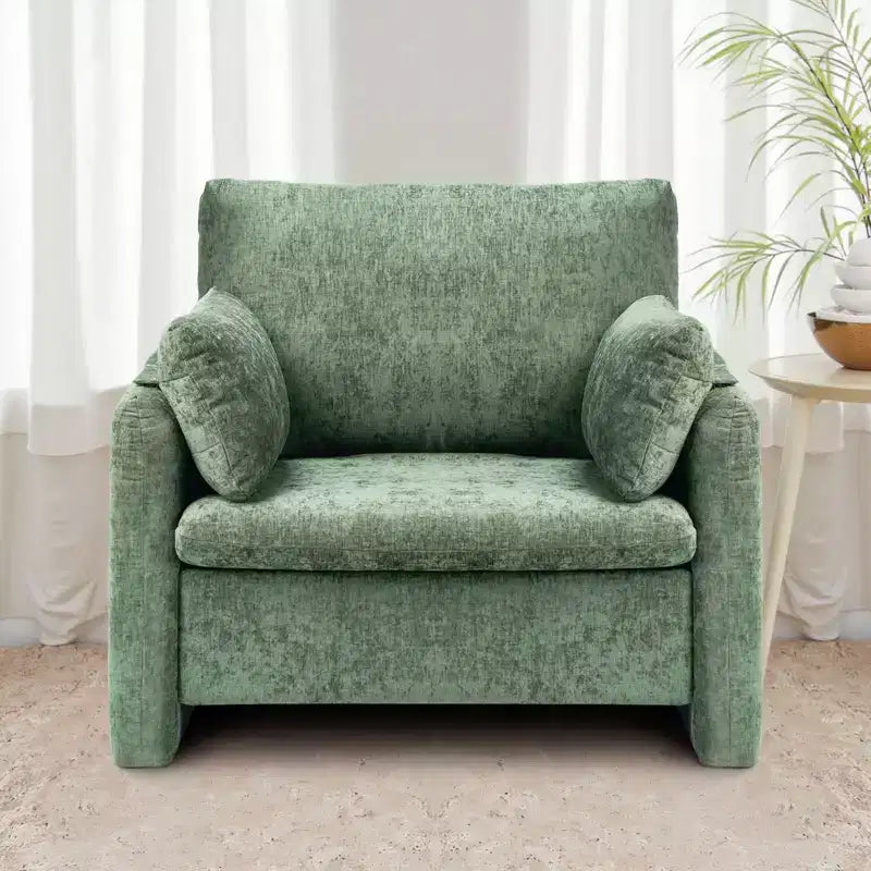 Green Accent Chair, Modern Upholstered Chair with Armrests, Thick Cushion and Arched Backrest