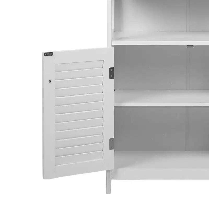 Bathroom Storage Cabinet, White Waterproof Freestanding Cabinet with Removable Shelf & Shutter Doors