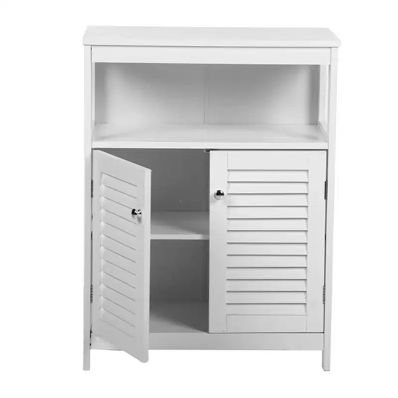 Bathroom Storage Cabinet, White Waterproof Freestanding Cabinet with Removable Shelf & Shutter Doors