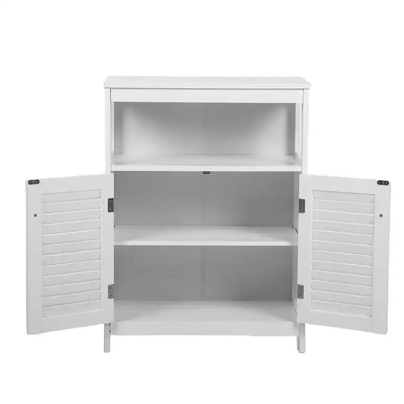 Bathroom Storage Cabinet, White Waterproof Freestanding Cabinet with Removable Shelf & Shutter Doors