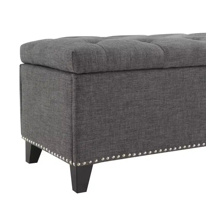 47.5" Storage Ottoman Bench, End of Bed Bench with Safety Hinge, Button-Tufted Linen Fabric, for Living Room, Entryway, Bedroom