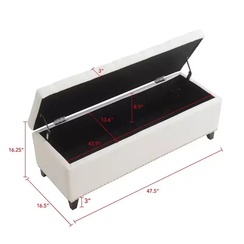 47.5" Storage Ottoman Bench, End of Bed Bench with Safety Hinge, Button-Tufted Linen Fabric, for Living Room, Entryway, Bedroom