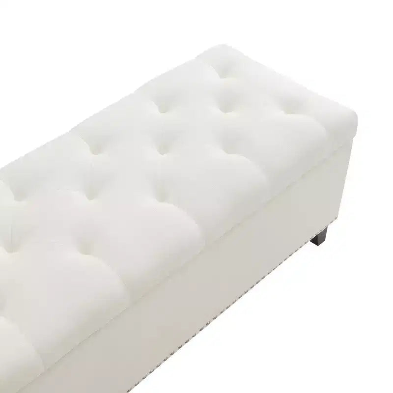47.5" Storage Ottoman Bench, End of Bed Bench with Safety Hinge, Button-Tufted Linen Fabric, for Living Room, Entryway, Bedroom