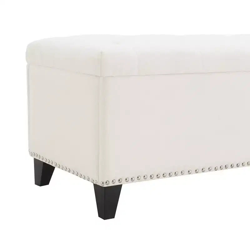 47.5" Storage Ottoman Bench, End of Bed Bench with Safety Hinge, Button-Tufted Linen Fabric, for Living Room, Entryway, Bedroom